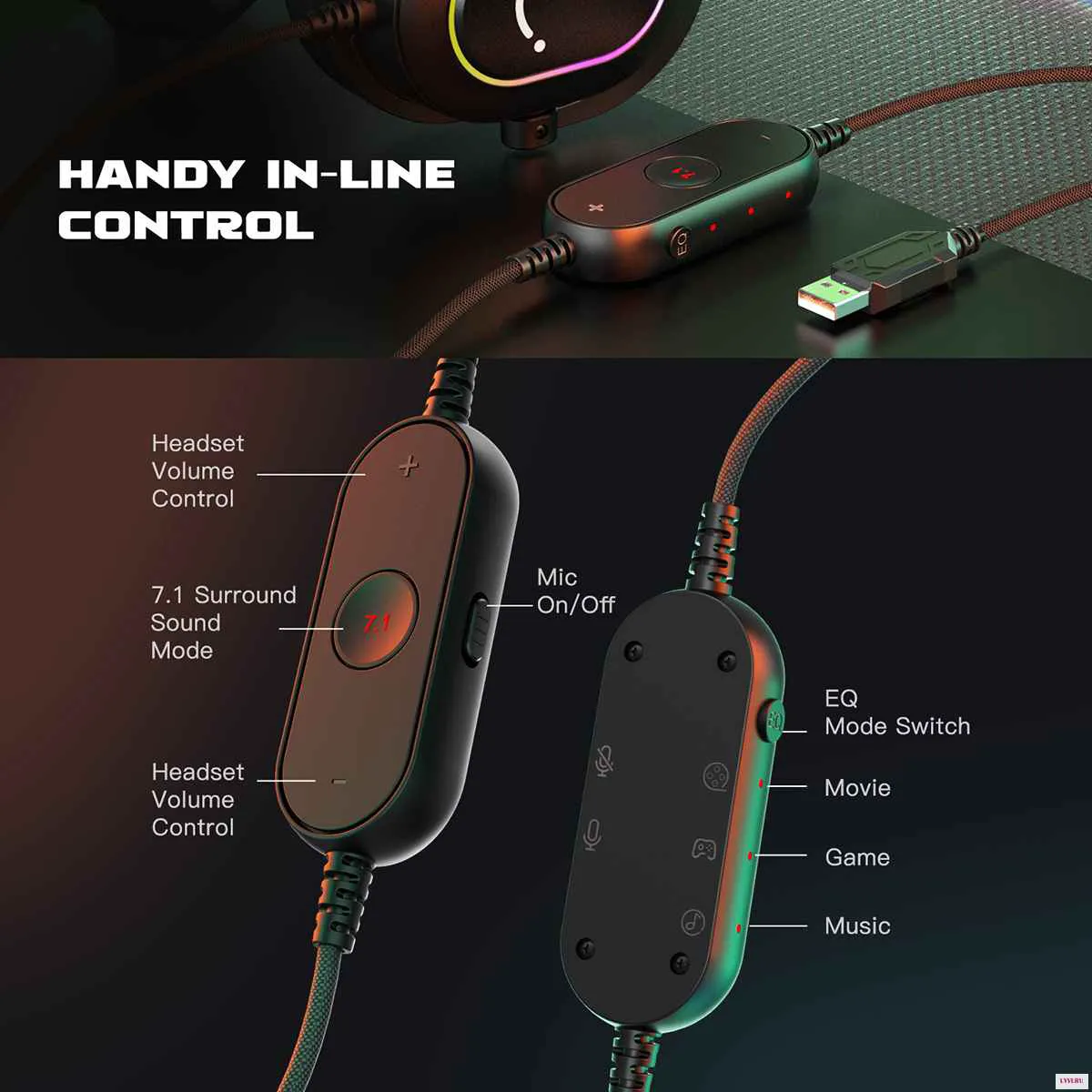 Fifine Dynamic RGB игровая гарнитура с микрофоном Накладные наушники 7 1 объемный звук ПК